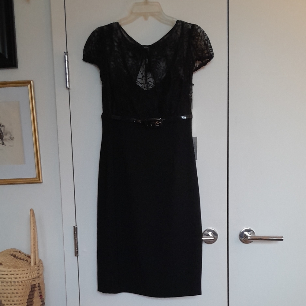 Calvin Klein Black Lace-Top Midi Sheath Dress
